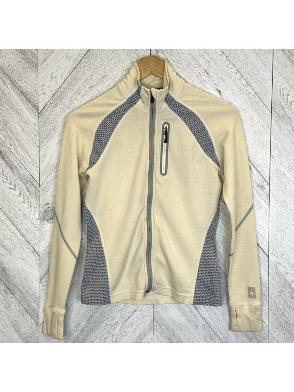 Smartwool Full Zip Jacket Womens Size XS Cream Wool Long Sleeve Activewear